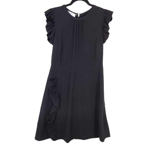 Prada Milano Made in Italy Ruffle Shift Dress Size 40 Womens Black Pleated - Picture 1 of 12
